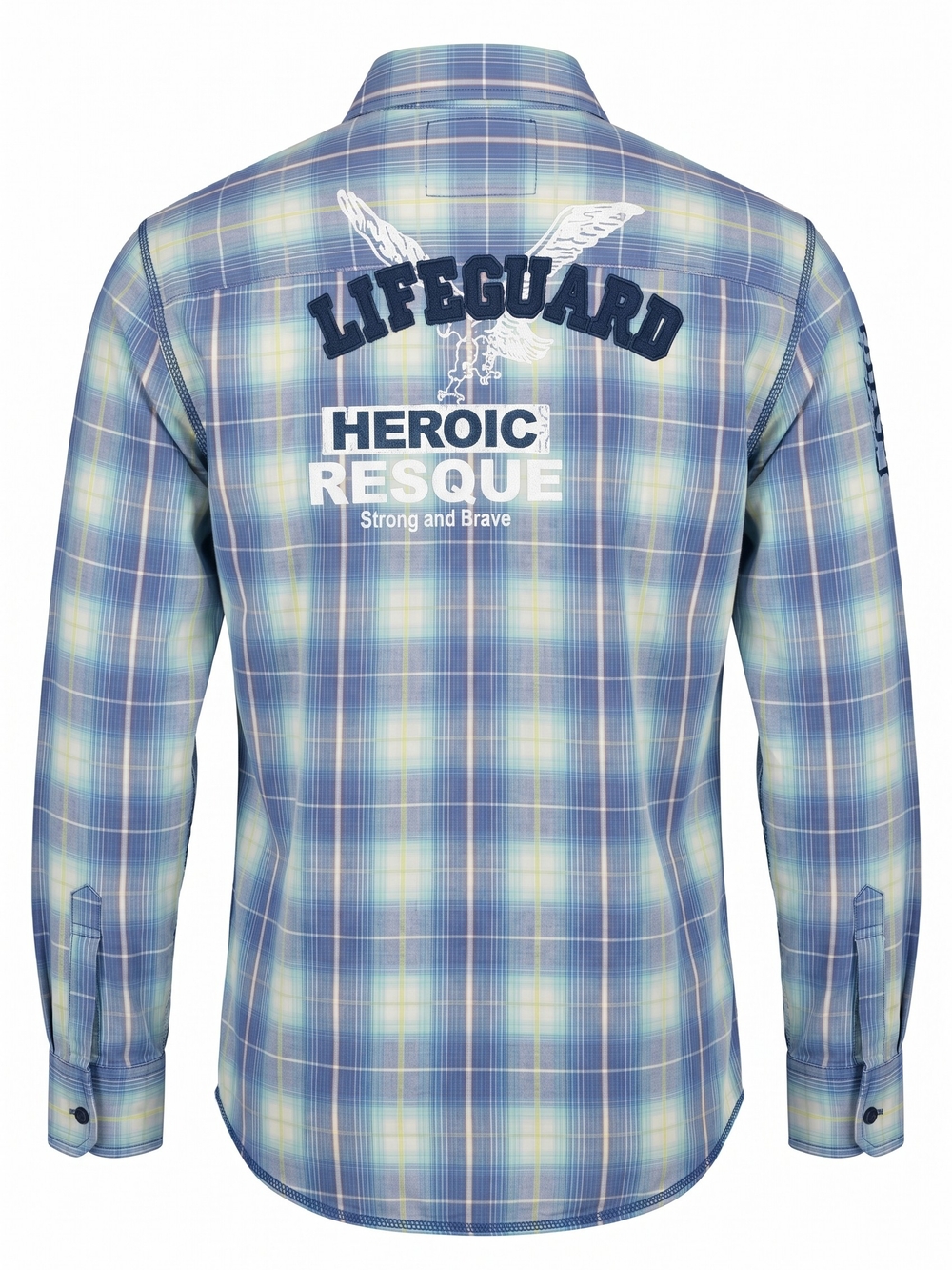 Vintage Heroic Rescue Blue Plaid Men’s Shirt Size Medium